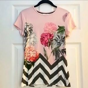 Ted Baker London Tops | Ted Baker Pink Floral Chevron Tee Shirt S 1 (0-2)